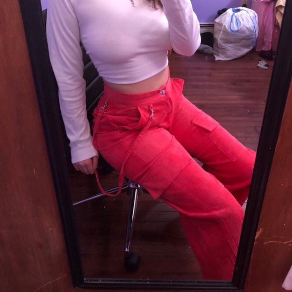 CORDUROY PINK BAGGY HIGH WAIST PANTS - Picture 2 of 9